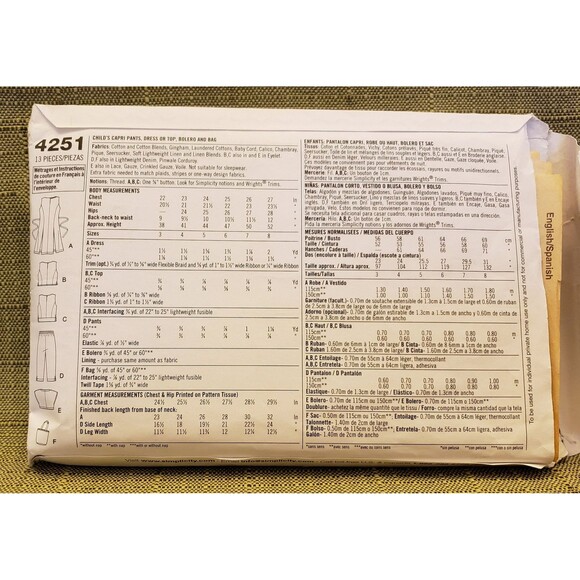 Girls Capri Pants, Dress Or Top, Bolero, Bag Used Sewing Pattern Simplicity 4251 - Picture 3 of 5